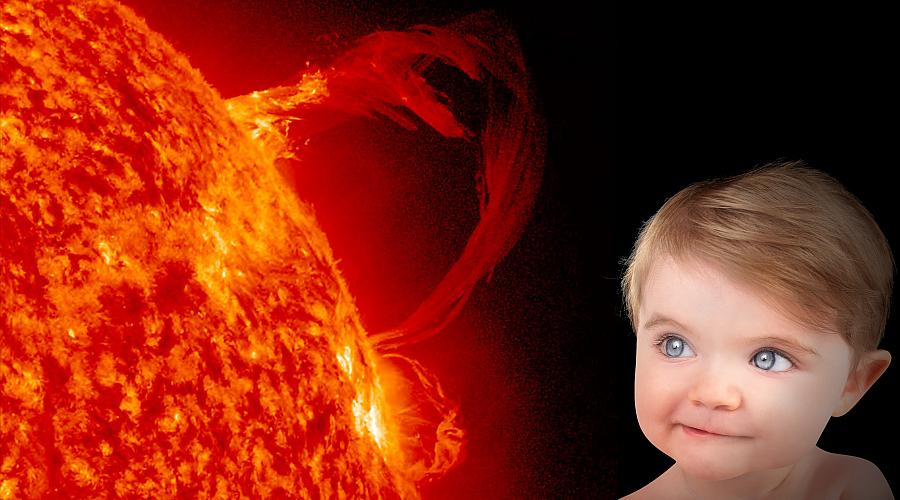 Baby boy watching burning sun